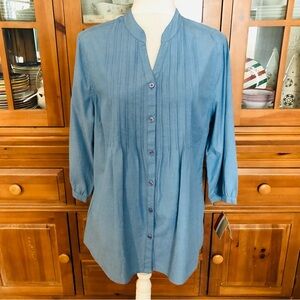 NWT Croft & Barrow Blue Pintuck Button-Front Tunic